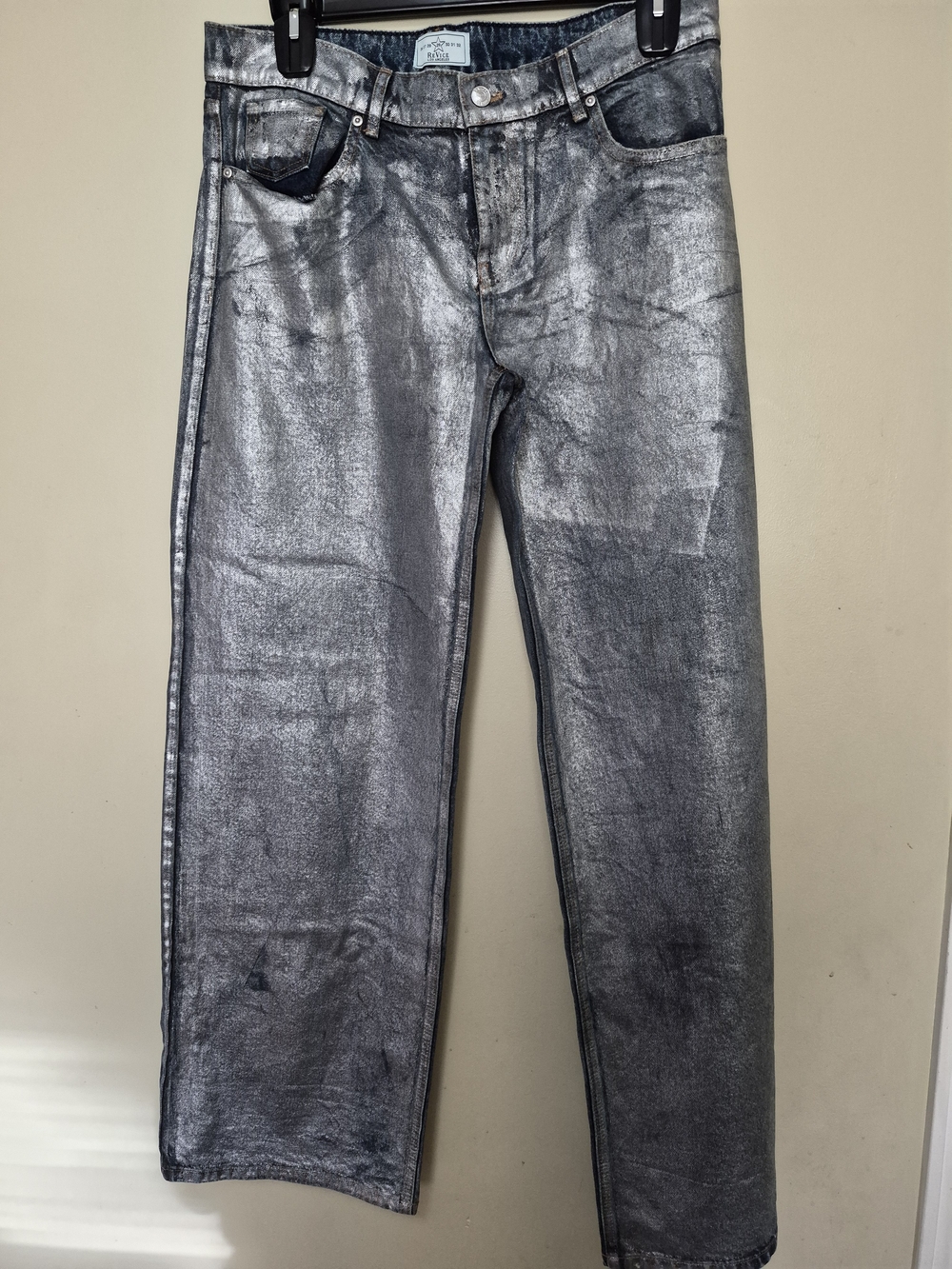 REVICE Silver Metallic Straight Jeans